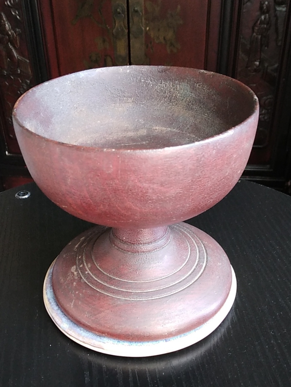 Rust Red Wood Rustic Pedestal Bowl